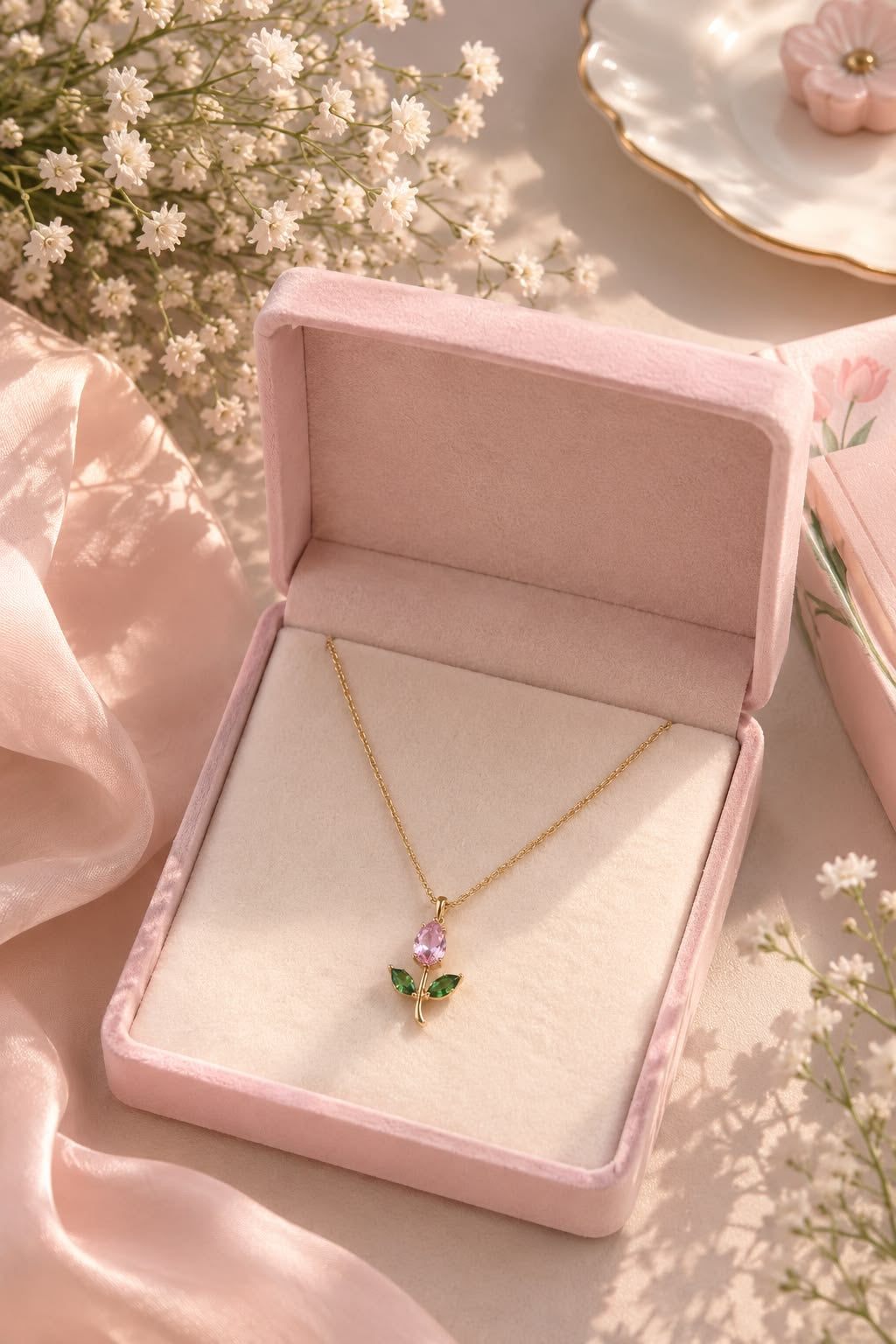 "Pataka Gulab" Pink Tulip Pendant Chain
