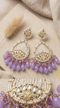 Amethyst & Pearl Kundan Teardrop Jhumka Earrings – Pastel Lavender Collection