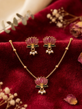 Padma Arpan: Hand-Enamelled Lotus Meenakari Necklace & Earring Set