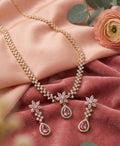 Zirconia & Blush Pink Stone Floral Necklace Set