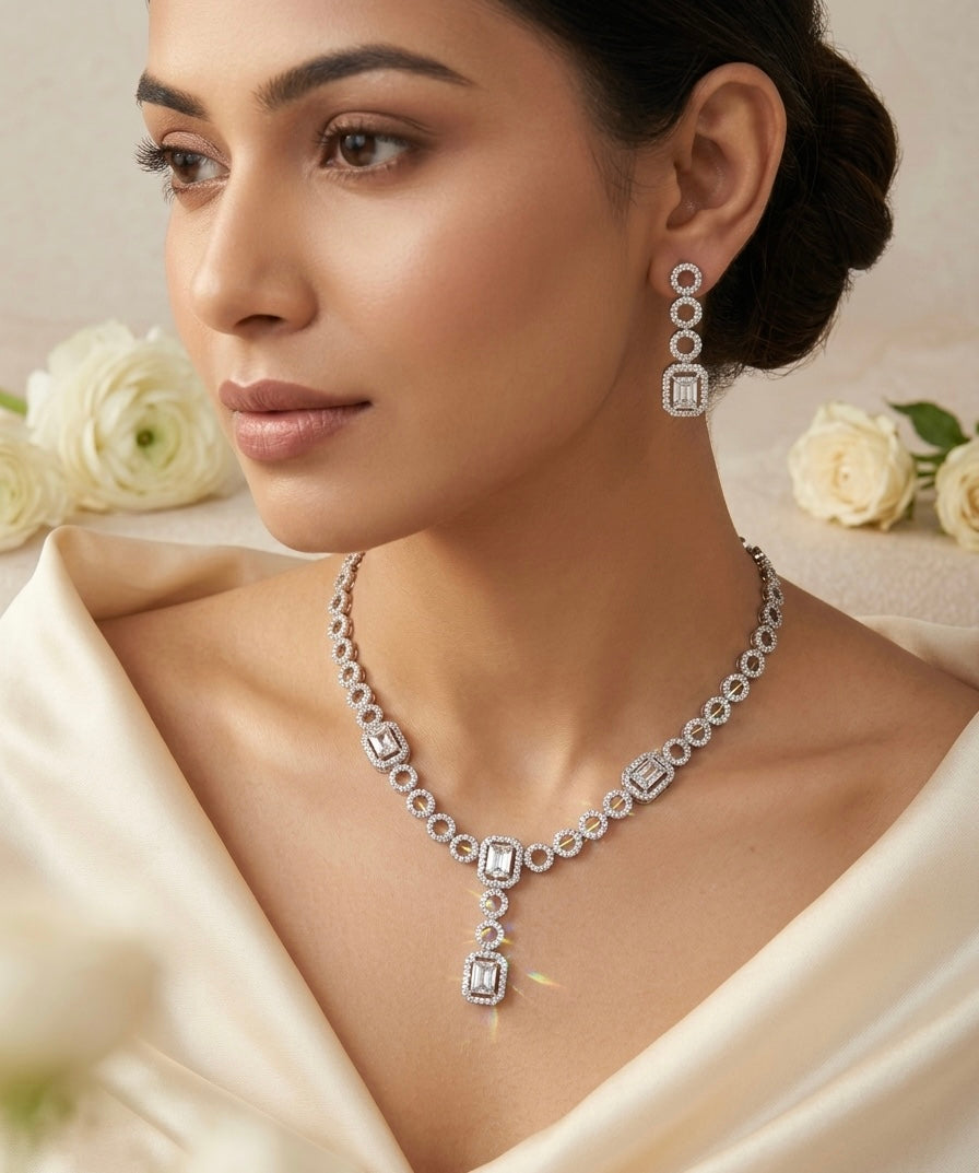 The Aura Radiant-Cut Diamond Suite — Modern Brilliance in White Gold