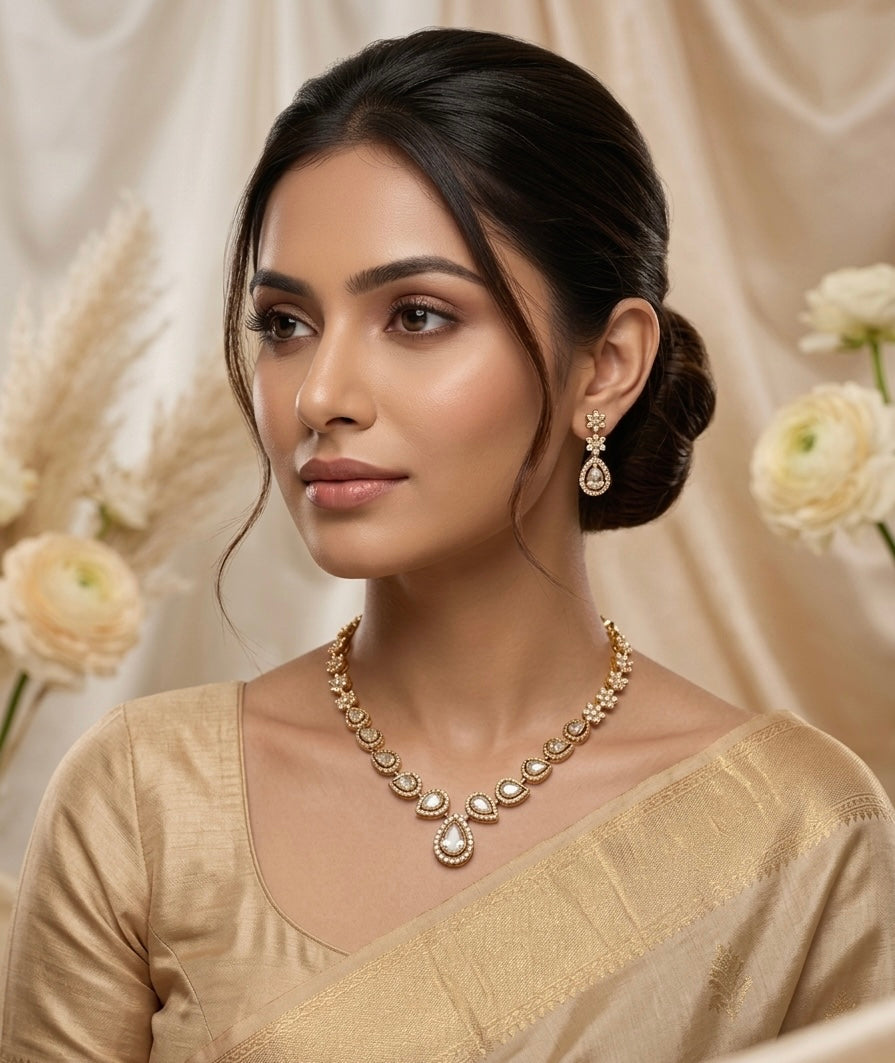 The "Aura of Elegance" Pear-Drop Polki & Diamond Heritage Necklace Set