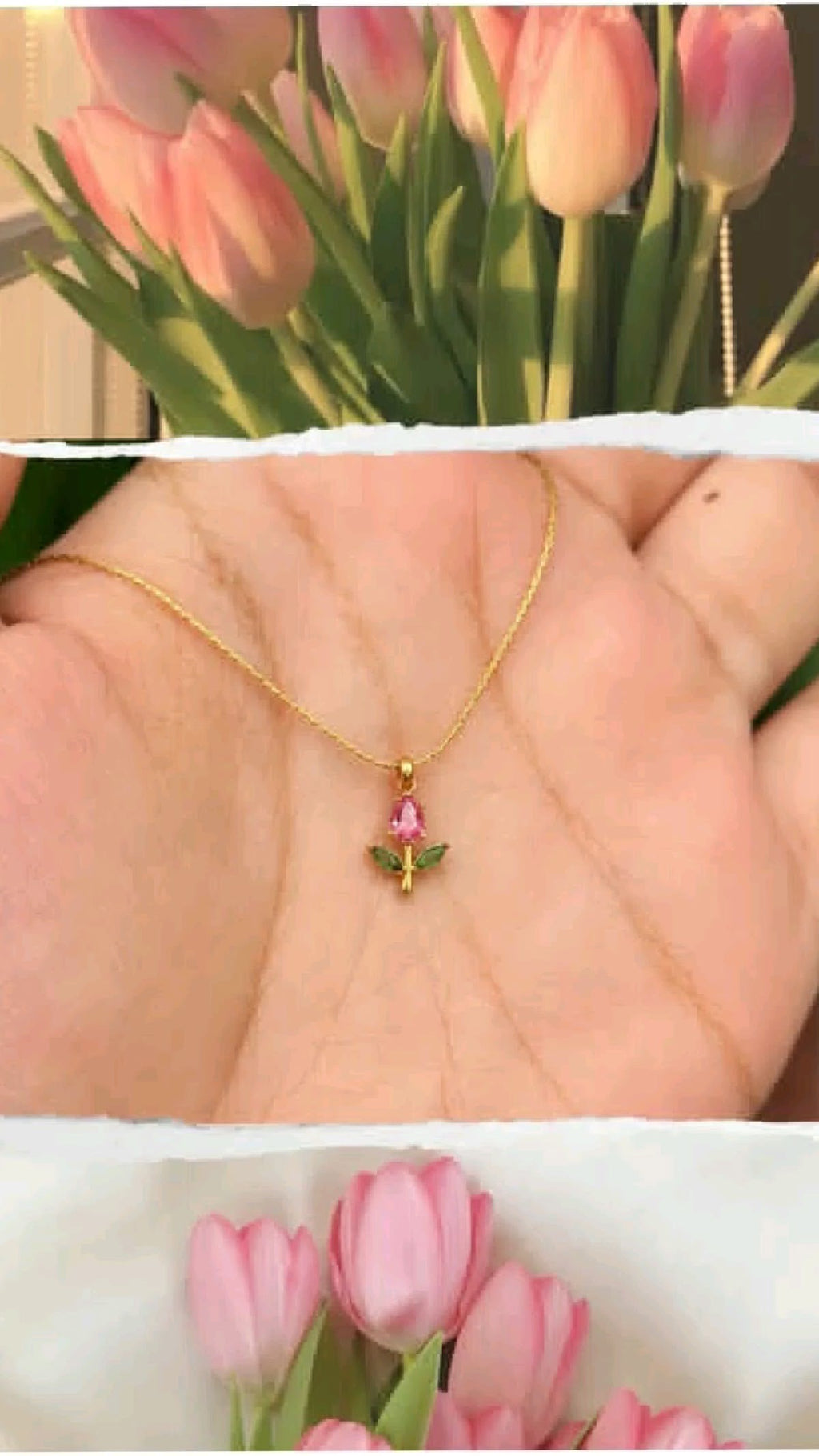 "Pataka Gulab" Pink Tulip Pendant Chain