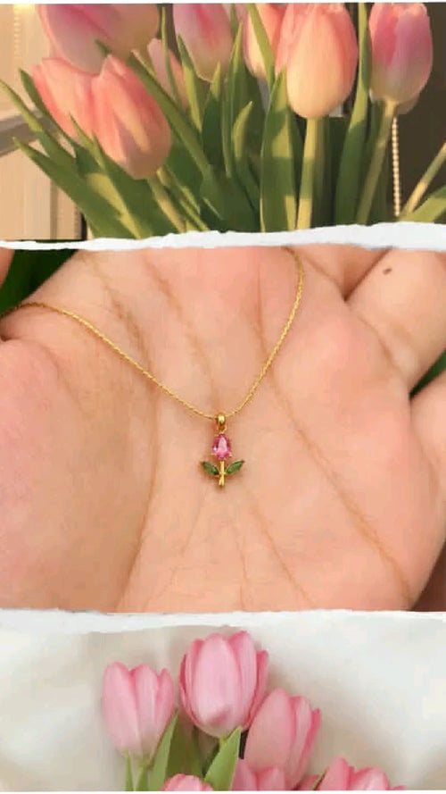 "Pataka Gulab" Pink Tulip Pendant Chain