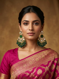 Emerald Green & Kundan Gold-Plated Chandbali Statement Earrings