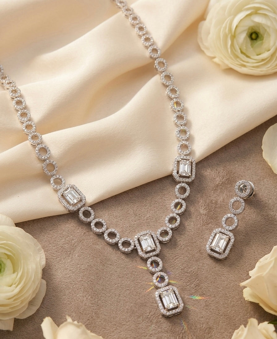 The Aura Radiant-Cut Diamond Suite — Modern Brilliance in White Gold