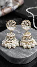 Regal Pearl & Kundan Studded Gold-Plated Jhumka Earrings
