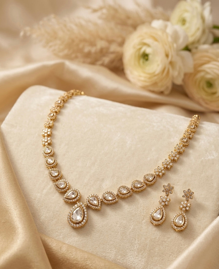 The "Aura of Elegance" Pear-Drop Polki & Diamond Heritage Necklace Set