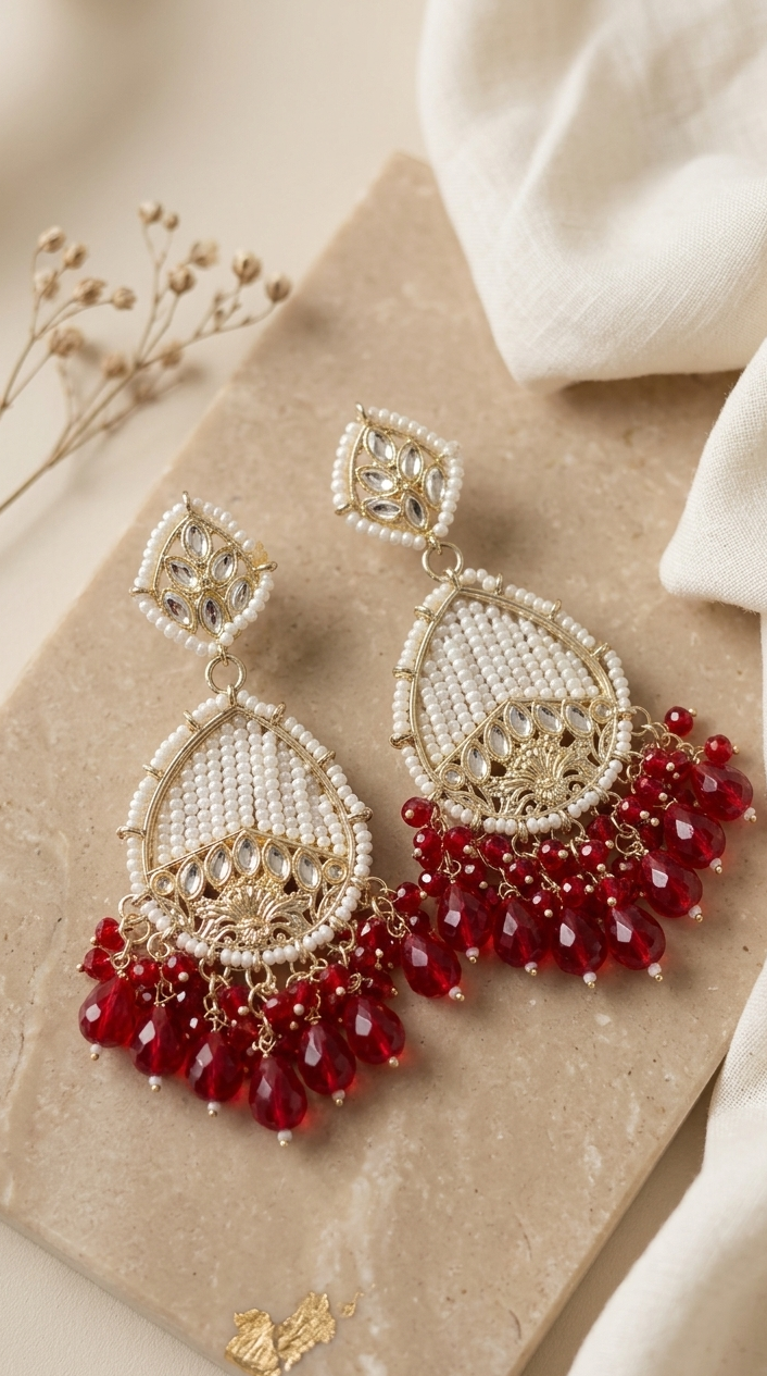 Ruby-Red Pearl Chandbalis