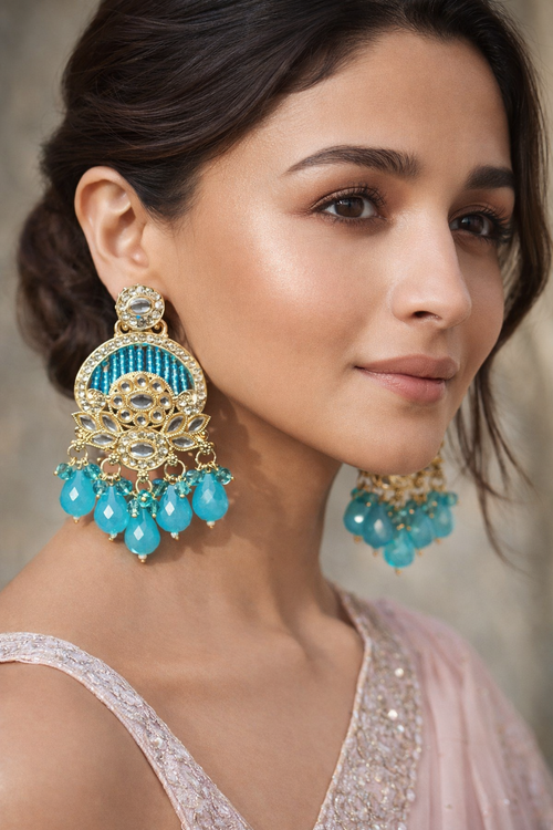 Alia-Inspired Turquoise Bead Statement Earrings