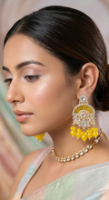 Traditional Yellow Kundan Jhumka Earrings – Ethnic Gold-Plated Chandbalis for Weddings