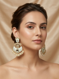 Mint Blue Meenakari & Kundan Chandbali Earrings with Pearl Clusters