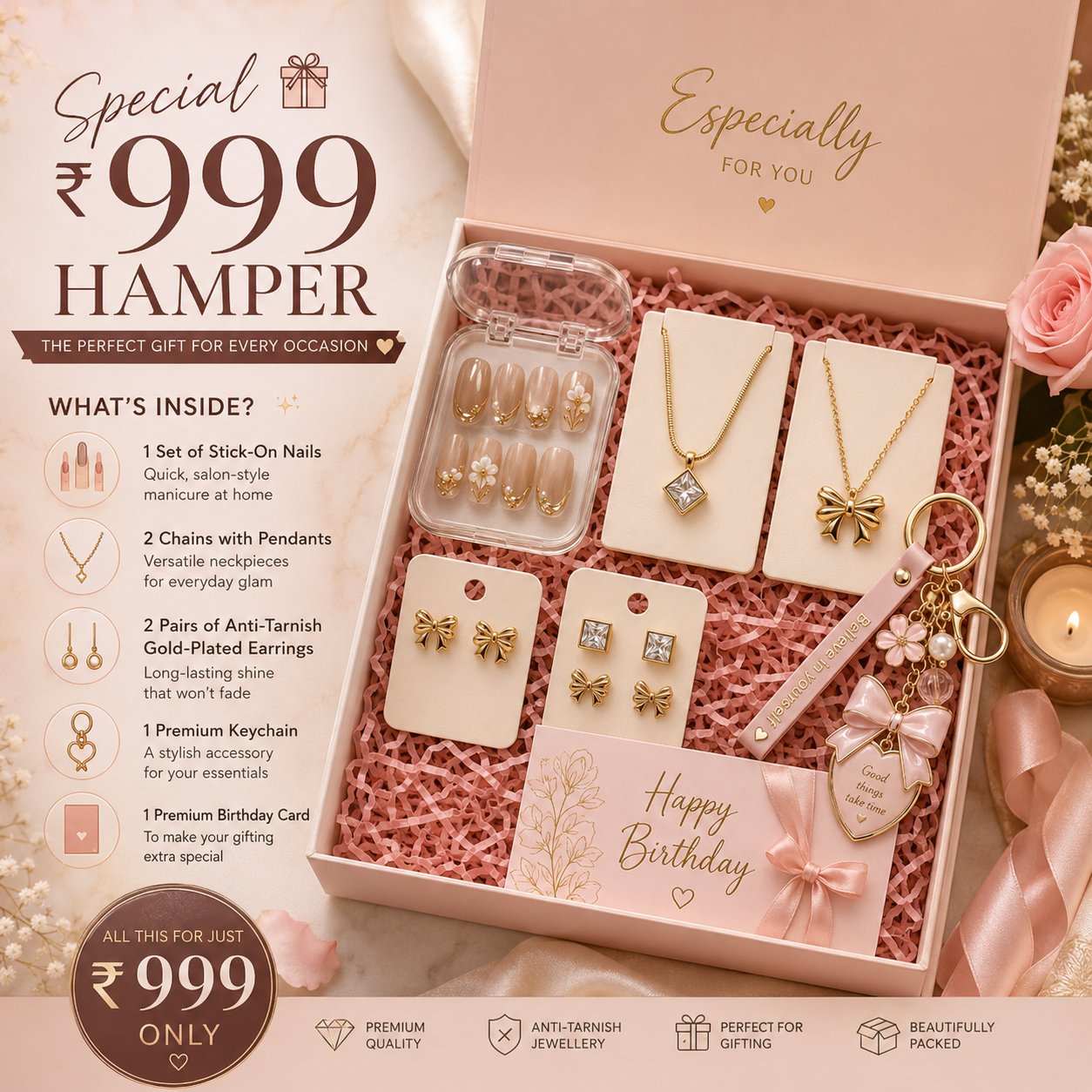 Luxury Birthday Gift Hamper – Premium Jewellery & Self-Care Combo (₹999)