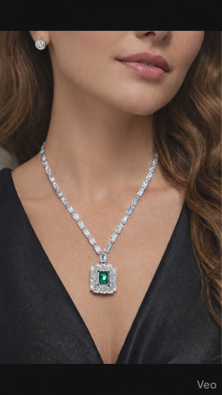 Interchangeable Emerald-Cut Statement Necklace & Earring Set with Multi-Color Gemstones