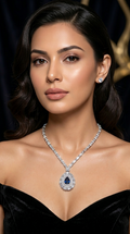 Elegance In Motion: 4-in-1 Interchangeable Crystal Halo Pendant Set with Baguette Chain & Matching Studs