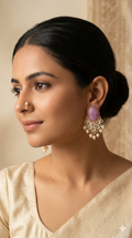 Pink Stone & Kundan Stud Earrings with Pearl Drops | Traditional Indian Festive Jewellery