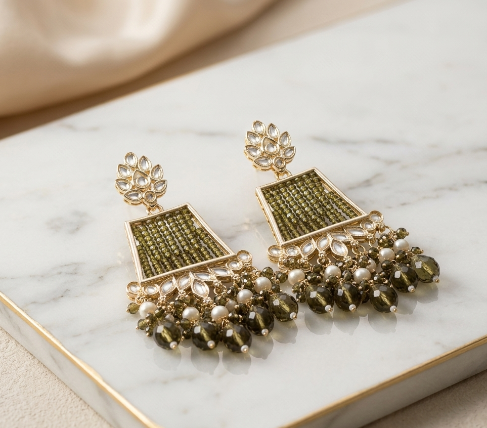 Olive Muse Kundan Drop Earrings