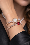 The Scarlet Muse | Rose Gold Baguette Watch & Ruby Simulant Bracelet Set