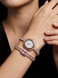 The Scarlet Muse | Rose Gold Baguette Watch & Pink Simulant Bracelet Set