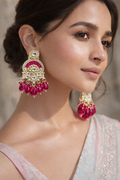 Hot Pink Kundan Chandbali Earrings – Traditional Indian Wedding Jewelry with Fuchsia Crystal Drops