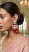 Indian Traditional Red Kundan-Style Chandbali Drop Earrings