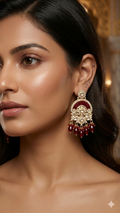 Ethnic Maroon Kundan Jhumka Earrings for Weddings and Festivals